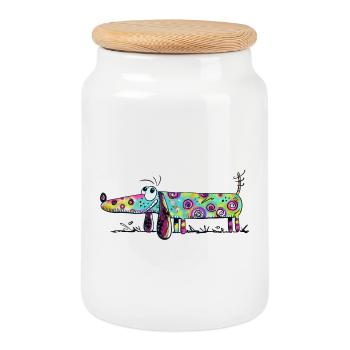 Colorful Dachshund - Dachshund - Art - Fun - Cookie Jar with Wooden Lid - white - Front