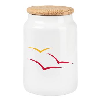 Seagulls - Cookie Jar with Wooden Lid - white - Front