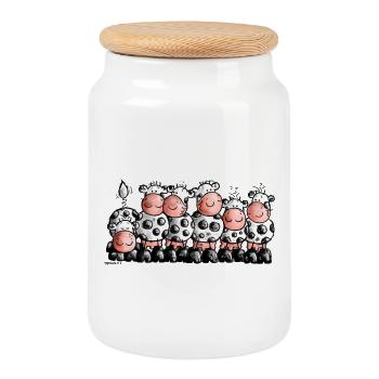 Milchbar - Kuh - Kühe - Cartoon - Keksdose mit Holzdeckel - Weiß - Vorne