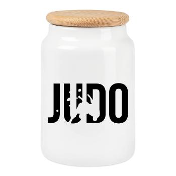 judo - Boîte à biscuits avec couvercle en bois - blanc - Devant