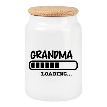 grandma grandmother - Cookie Jar with Wooden Lid - white - Front