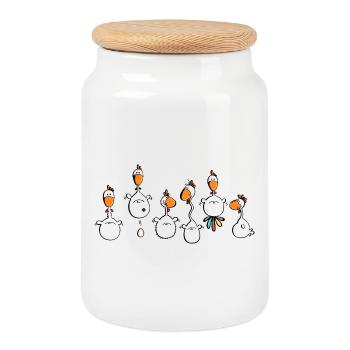 Crazy Chickens - Chicken - Hens - cock - Cookie Jar with Wooden Lid - white - Front