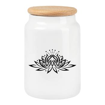 Large lotus flower, yoga, wellness - Cookie Jar with Wooden Lid - white - Front