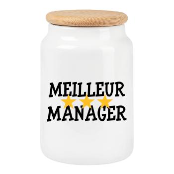 Meilleur Manager - Boîte à biscuits avec couvercle en bois - blanc - Devant