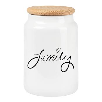 famille - Boîte à biscuits avec couvercle en bois - blanc - Devant