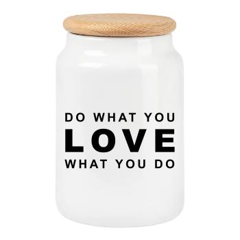 Affirmation: "do what you LOVE what you do" - Keksdose mit Holzdeckel - Weiß - Vorne