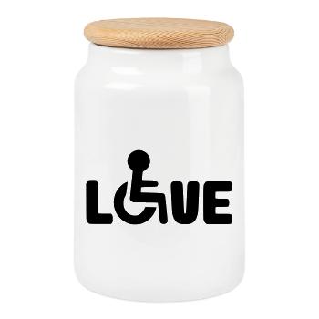 Amour en fauteuil roulant # - Boîte à biscuits avec couvercle en bois - blanc - Devant