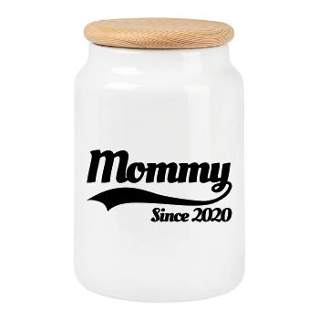 Mommy since 2020 mère grossesse annonce bébé - Boîte à biscuits avec couvercle en bois - blanc - Devant