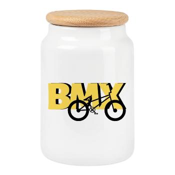 BMX Stunt Shirt – Yellow Edition - Cookie Jar with Wooden Lid - white - Front