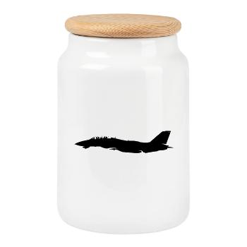 F-14 - Cookie Jar with Wooden Lid - white - Front