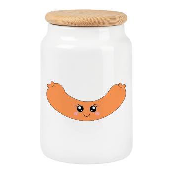 Kawaii Hotdog Sausage - Cookie Jar with Wooden Lid - white - Front