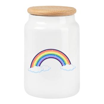 Vibrant Rainbow Over Clouds - Cookie Jar with Wooden Lid - white - Front