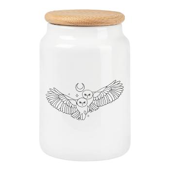 Owl Owls Moon Love Infinity - Cookie Jar with Wooden Lid - white - Front