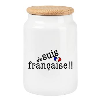 Je suis française - Boîte à biscuits avec couvercle en bois - blanc - Devant