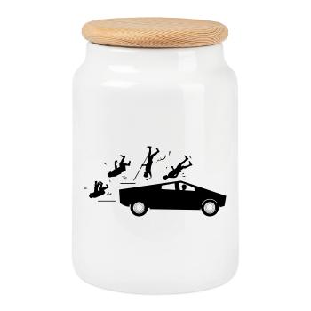 Evolution accident Tesla Cybertruck par Musk - Boîte à biscuits avec couvercle en bois - blanc - Devant