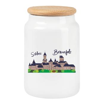 Braunfels Castle in Hesse, drawing - Cookie Jar with Wooden Lid - white - Front