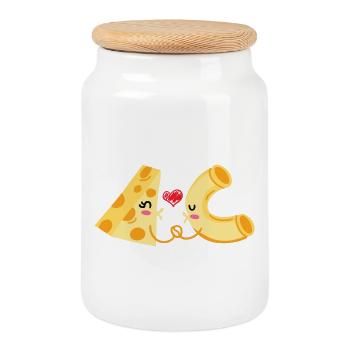 Cheese and pasta Perfect together - Cookie Jar with Wooden Lid - white - Front