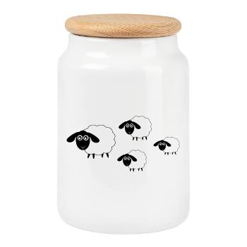 Sheep Sheep Lamb - Cookie Jar with Wooden Lid - white - Front