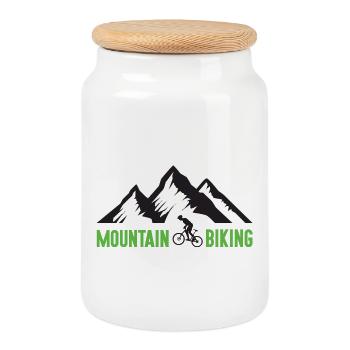 Mountain Biking - Cookie Jar with Wooden Lid - white - Front