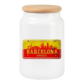 Barcelona Spanien Vintage Schild - Keksdose mit Holzdeckel - Weiß - Vorne