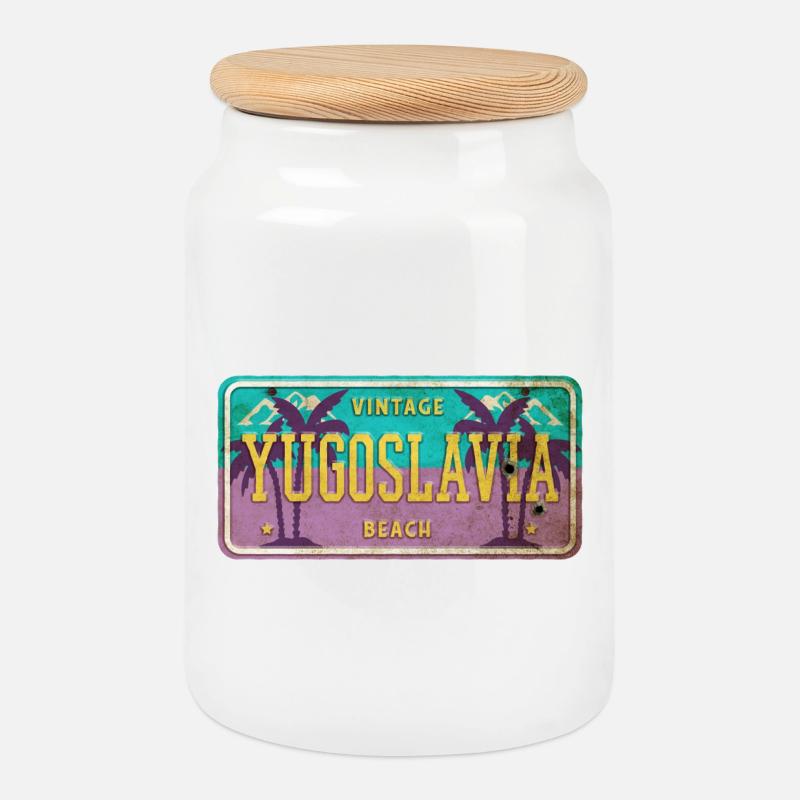 Jugoslawien Vintage Schild - Keksdose mit Holzdeckel - Weiß