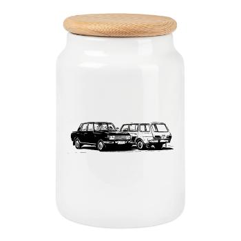 Wartburg P 353 - Keksdose mit Holzdeckel - Weiß - Vorne