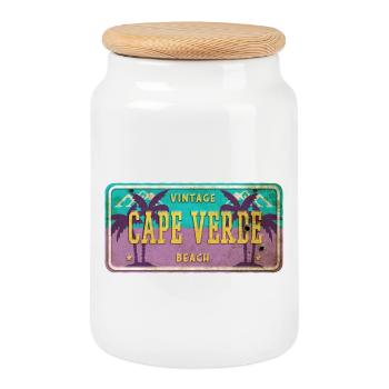 Signe vintage palmier du Cap-Vert - Boîte à biscuits avec couvercle en bois - blanc - Devant