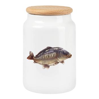 Conception de la pêche à la carpe miroir Pêcheur réaliste - Boîte à biscuits avec couvercle en bois - blanc - Devant