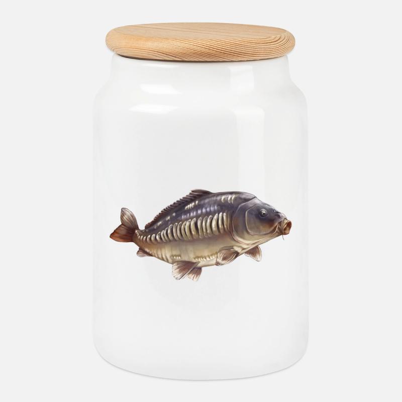 Spiegelkarpfenfischen-Design Realistischer Angler - Keksdose mit Holzdeckel - Weiß