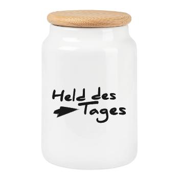 Hero of the day - Cookie Jar with Wooden Lid - white - Front