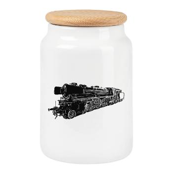 Dampflok 01 180 - Keksdose mit Holzdeckel - Weiß - Vorne