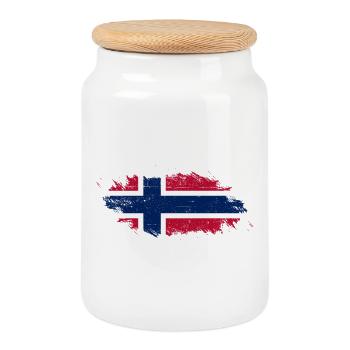Brushstroke Norwegian Flag - Cookie Jar with Wooden Lid - white - Front