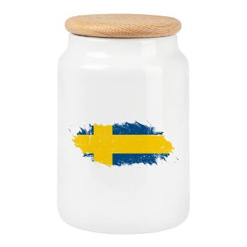 Coup de pinceau Drapeau suédois - Boîte à biscuits avec couvercle en bois - blanc - Devant