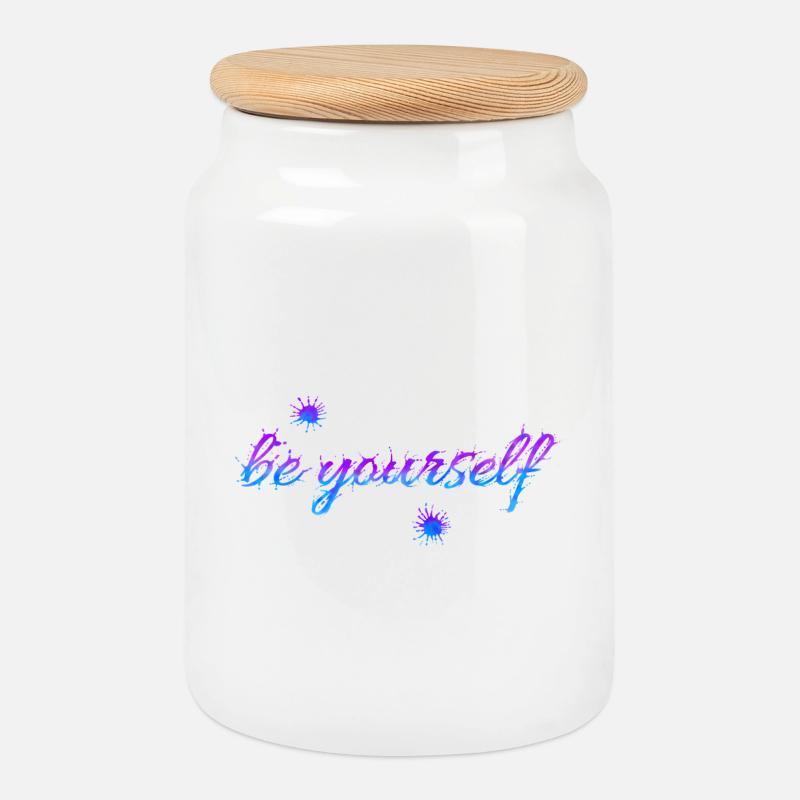 be yourself - Cookie Jar with Wooden Lid - white