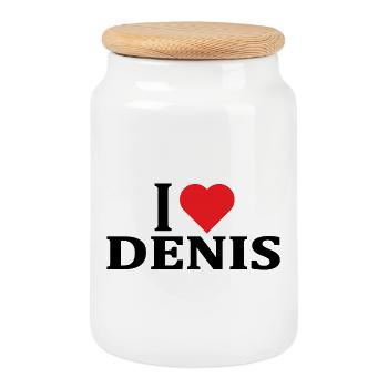 T-shirt J’adore Denis t-shirt idée cadeau - Boîte à biscuits avec couvercle en bois - blanc - Devant