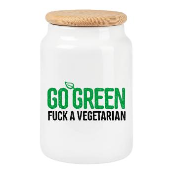 Anti Vegetarian Griller Go green fuck a vegetarian - Cookie Jar with Wooden Lid - white - Front