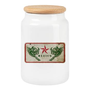 Mexico Bull Shield - Cookie Jar with Wooden Lid - white - Front