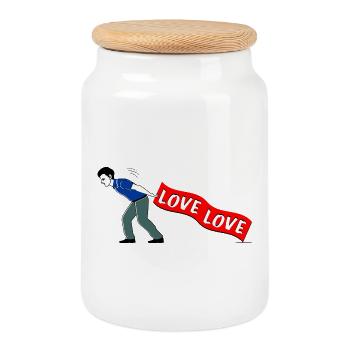 MEN PULL LOVE Banner - Keksdose mit Holzdeckel - Weiß - Vorne