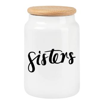 Sisters - Cookie Jar with Wooden Lid - white - Front