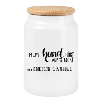 Mein Hund hört auf's Wort - wenn er will - Keksdose mit Holzdeckel - Weiß - Vorne