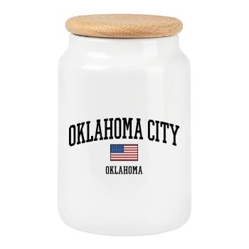 Oklahoma City American Flag - Cookie Jar with Wooden Lid - white - Front