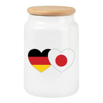 Deutschland Japan Flagge Herz - Keksdose mit Holzdeckel - Weiß - Vorne