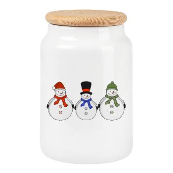 Bonhommes de neige L’hiver est arrivé - Boîte à biscuits avec couvercle en bois - blanc - Devant