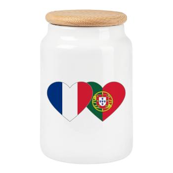 Frankreich Portugal Flagge Herz - Keksdose mit Holzdeckel - Weiß - Vorne