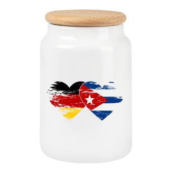 Allemagne Drapeau de Cuba utilisé coeur - Boîte à biscuits avec couvercle en bois - blanc - Devant