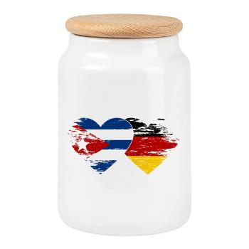 Kuba Deutschland Flagge used Herz - Keksdose mit Holzdeckel - Weiß - Vorne