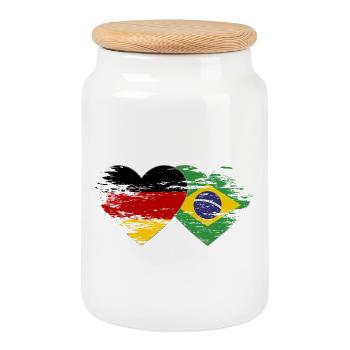 Germany Brazil flag used heart - Cookie Jar with Wooden Lid - white - Front