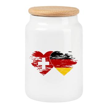 Suisse Allemagne Drapeau utilisé coeur - Boîte à biscuits avec couvercle en bois - blanc - Devant