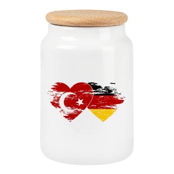 Türkei Deutschland Flagge used Herz - Keksdose mit Holzdeckel - Weiß - Vorne