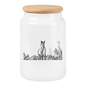 Chevaux T-shirt Cadeau Cavalier - Boîte à biscuits avec couvercle en bois - blanc - Devant